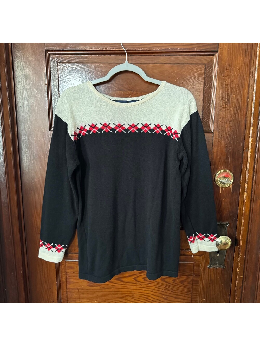 VTG Arglye Geometric Fair Isle Yoke Pattern Cotton Knit Sweater Size S
